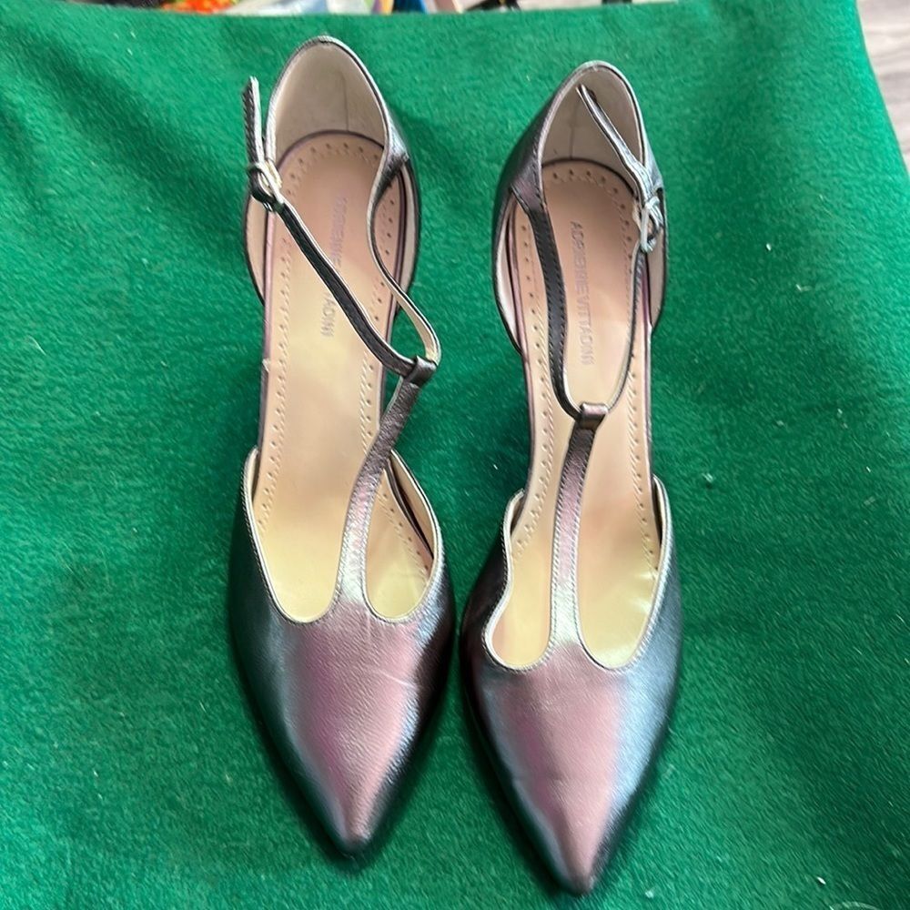 Adrienne Vittadini Size 9.5 – Dark Silver Dress Shoes, Pointy Toe, Elegant Strap